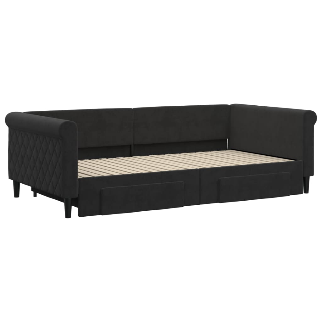 vidaXL Slaapbank met onderschuifbed en lades 100x200 cm fluweel zwart afbeelding