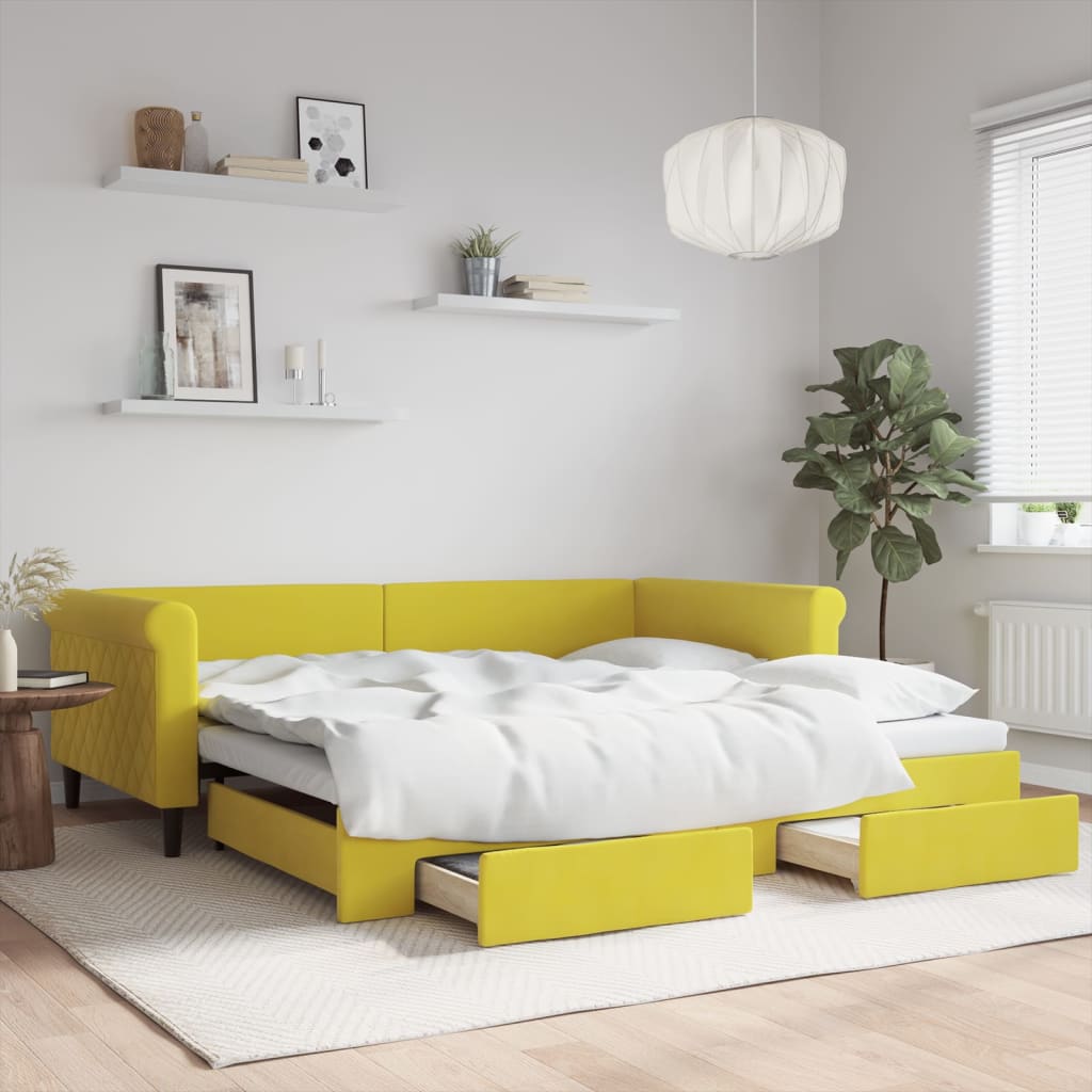 vidaXL Pat de zi cu extensie și sertare, galben, 100x200 cm, catifea