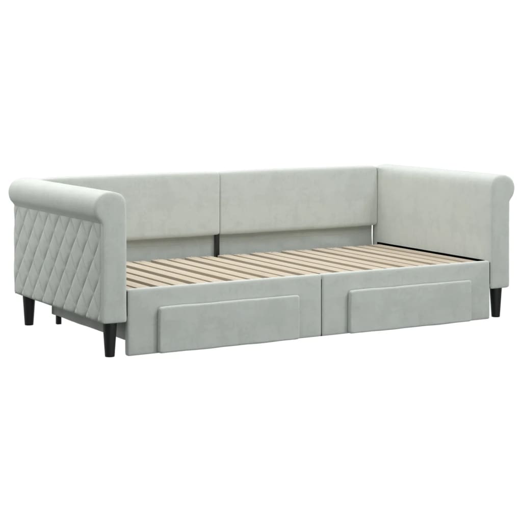 vidaXL Slaapbank onderschuifbed en lades 90x190 cm fluweel lichtgrijs afbeelding