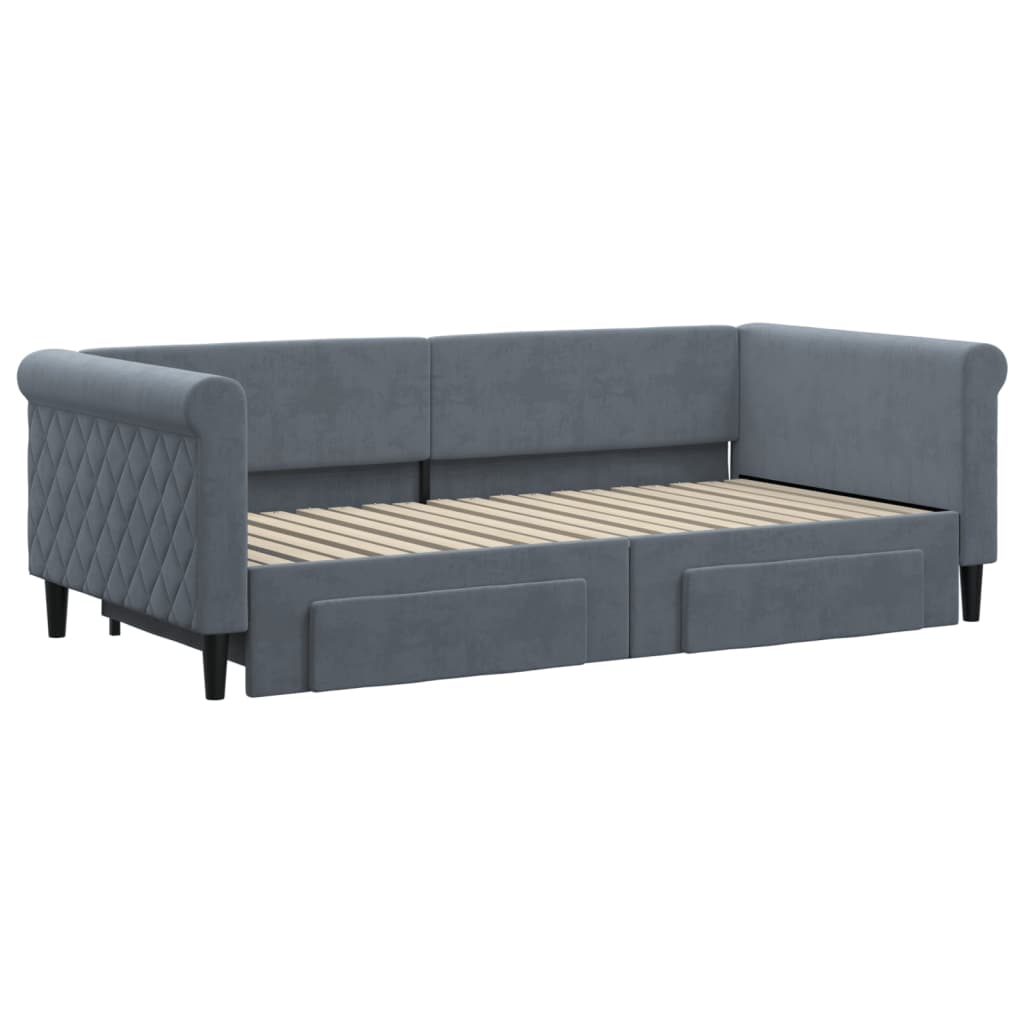 vidaXL sötétszürke kihúzható bársony heverő fiókkal 90 x 190 cm
