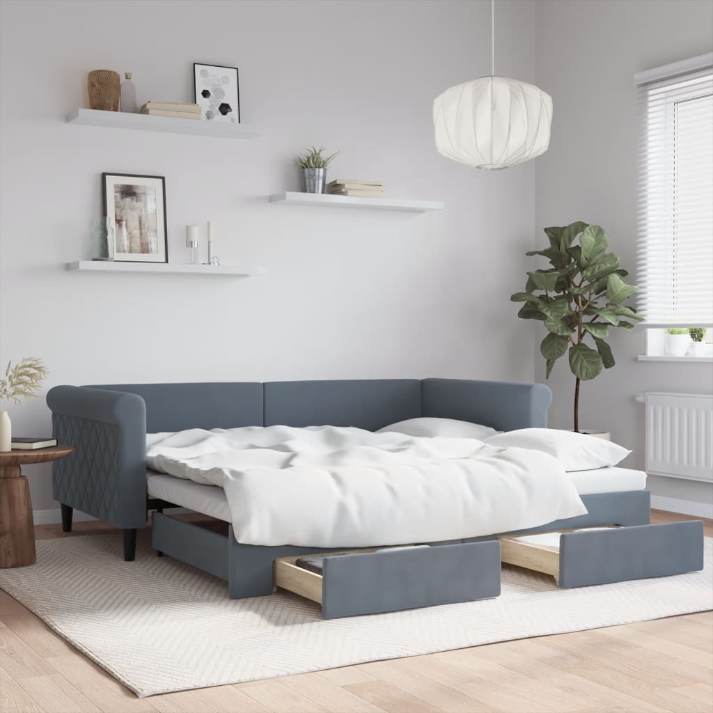 vidaXL daybed med udtræk og skuffer 90x190 cm velour mørkegrå