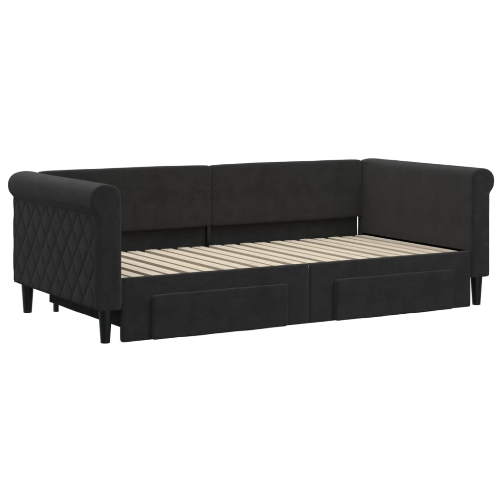 vidaXL Slaapbank met onderschuifbed en lades 90x190 cm fluweel zwart