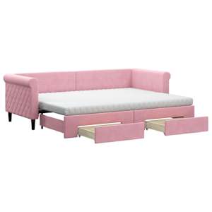 Válenda s přistýlkou a zásuvkami růžová 80 x 200 cm samet - obrázek 2