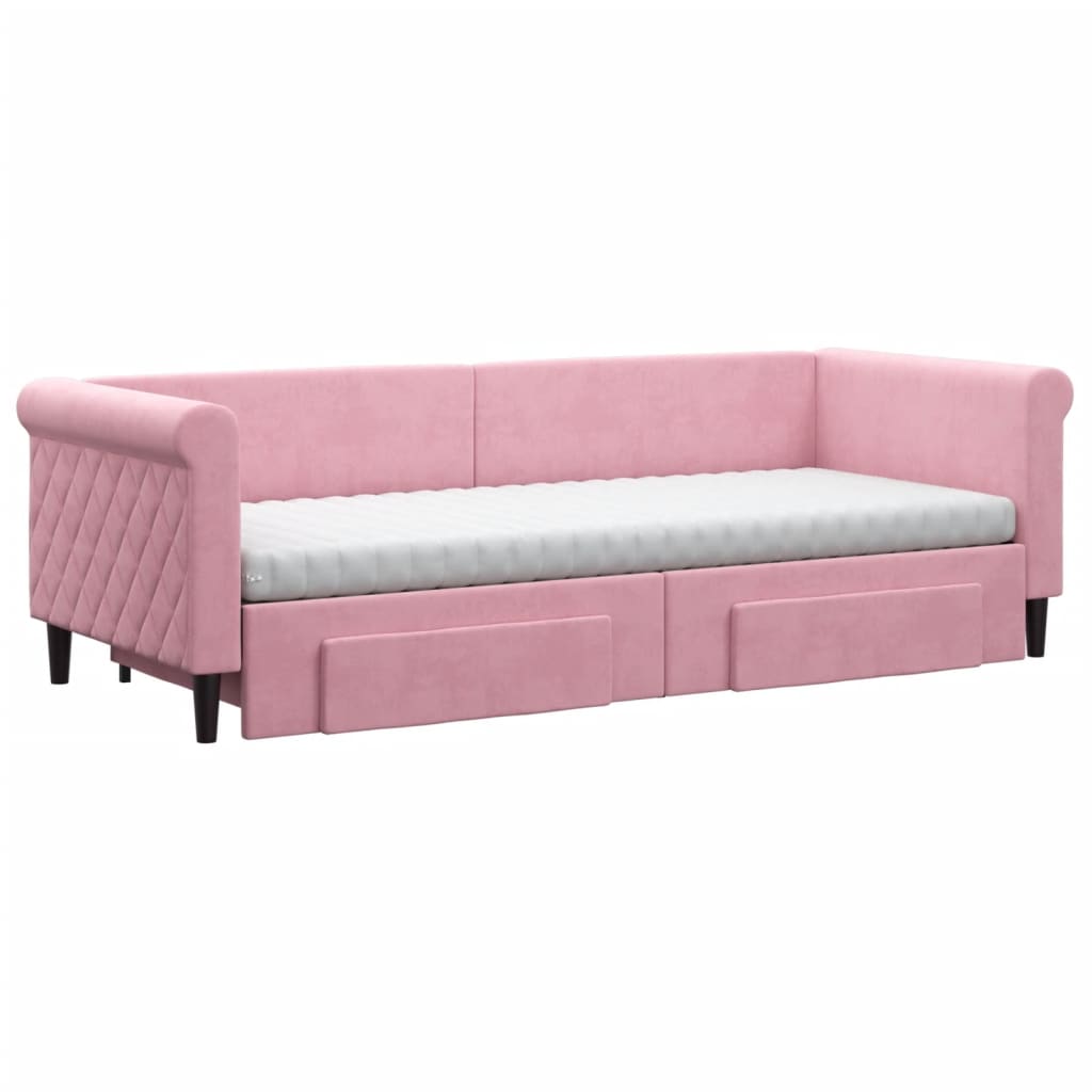 vidaXL Slaapbank met onderschuifbed en lades 80x200 cm fluweel roze afbeelding