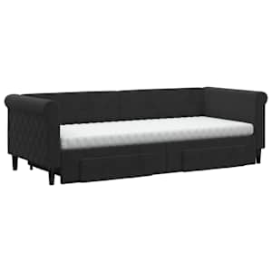 Válenda s přistýlkou a zásuvkami černá 80 x 200 cm samet - obrázek 3