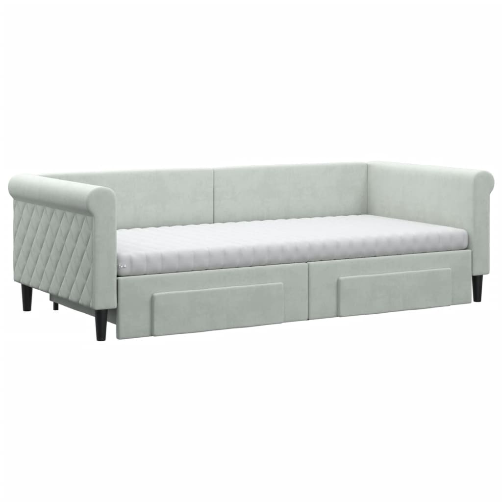 vidaXL Slaapbank onderschuifbed en lades 90x200 cm fluweel lichtgrijs grijs, foto 2