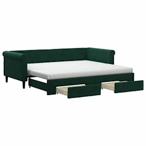 Válenda s přistýlkou a zásuvkami tmavě zelená 90 x 200 cm samet - obrázek 2