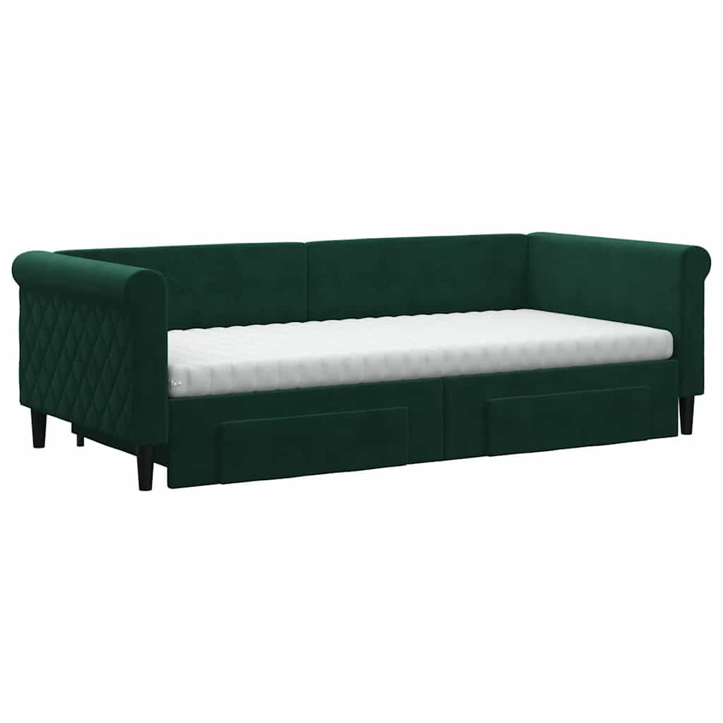 vidaXL Slaapbank onderschuifbed en lades 90x200 cm fluweel donkergroen groen, foto 2
