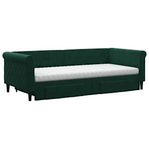Válenda s přistýlkou a zásuvkami tmavě zelená 90 x 200 cm samet - obrázek 3