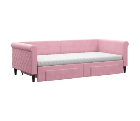 vidaXL Slaapbank met onderschuifbed en lades 90x200 cm fluweel roze