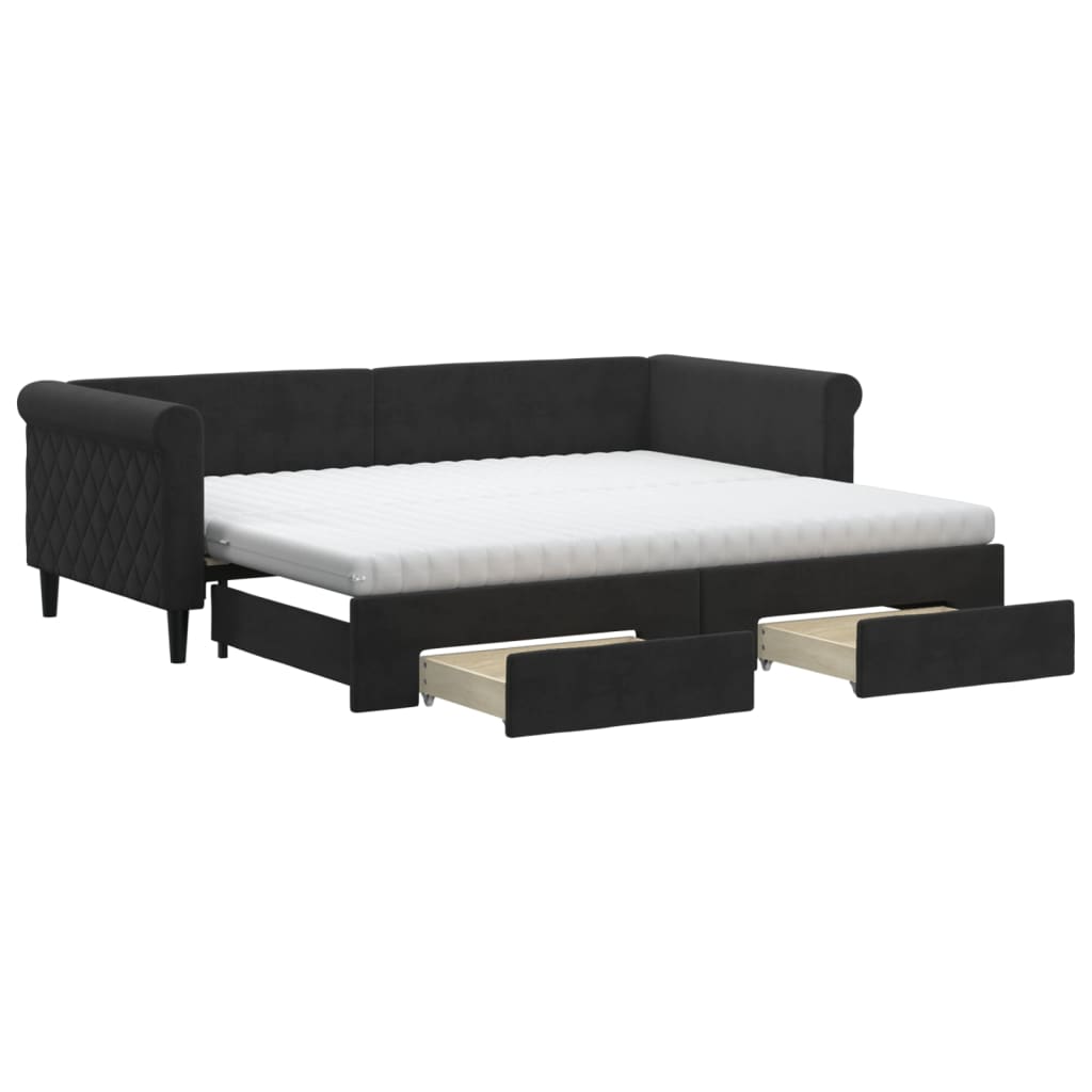 vidaXL Slaapbank met onderschuifbed en lades 90x200 cm fluweel zwart, foto 3
