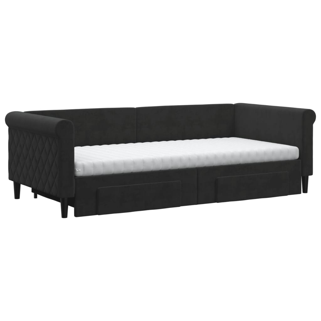 vidaXL Slaapbank met onderschuifbed en lades 90x200 cm fluweel zwart, foto 2
