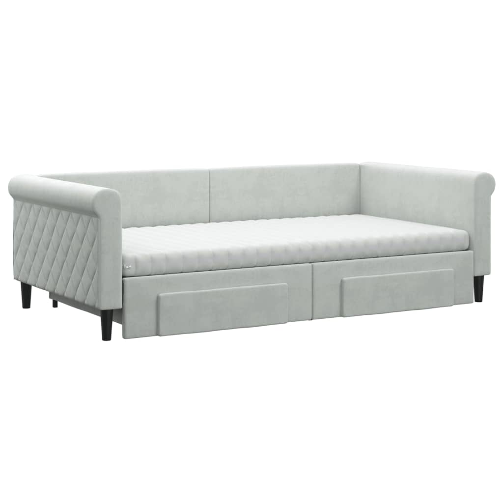 vidaXL Slaapbank onderschuifbed en lades 100x200 cm fluweel lichtgrijs grijs, foto 2