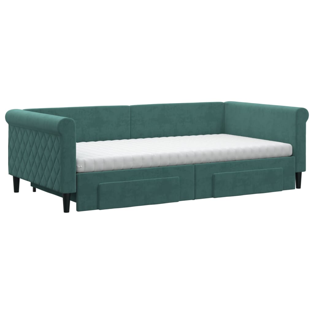vidaXL Slaapbank onderschuifbed lades 100x200 cm fluweel donkergroen afbeelding
