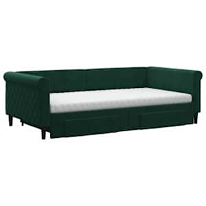 Válenda s přistýlkou a zásuvkami tmavě zelená 100x200 cm samet - obrázek 3