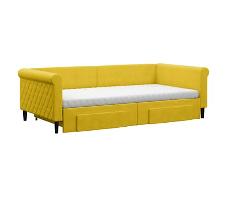 vidaXL Tagesbett Ausziehbar mit Schubladen Gelb 100x200 cm Samt