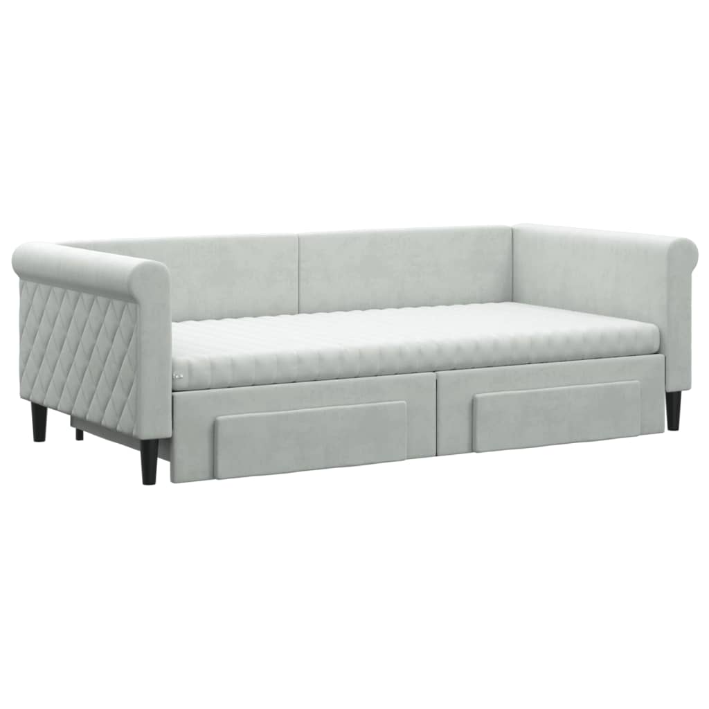 vidaXL Slaapbank onderschuifbed en lades 90x190 cm fluweel lichtgrijs afbeelding