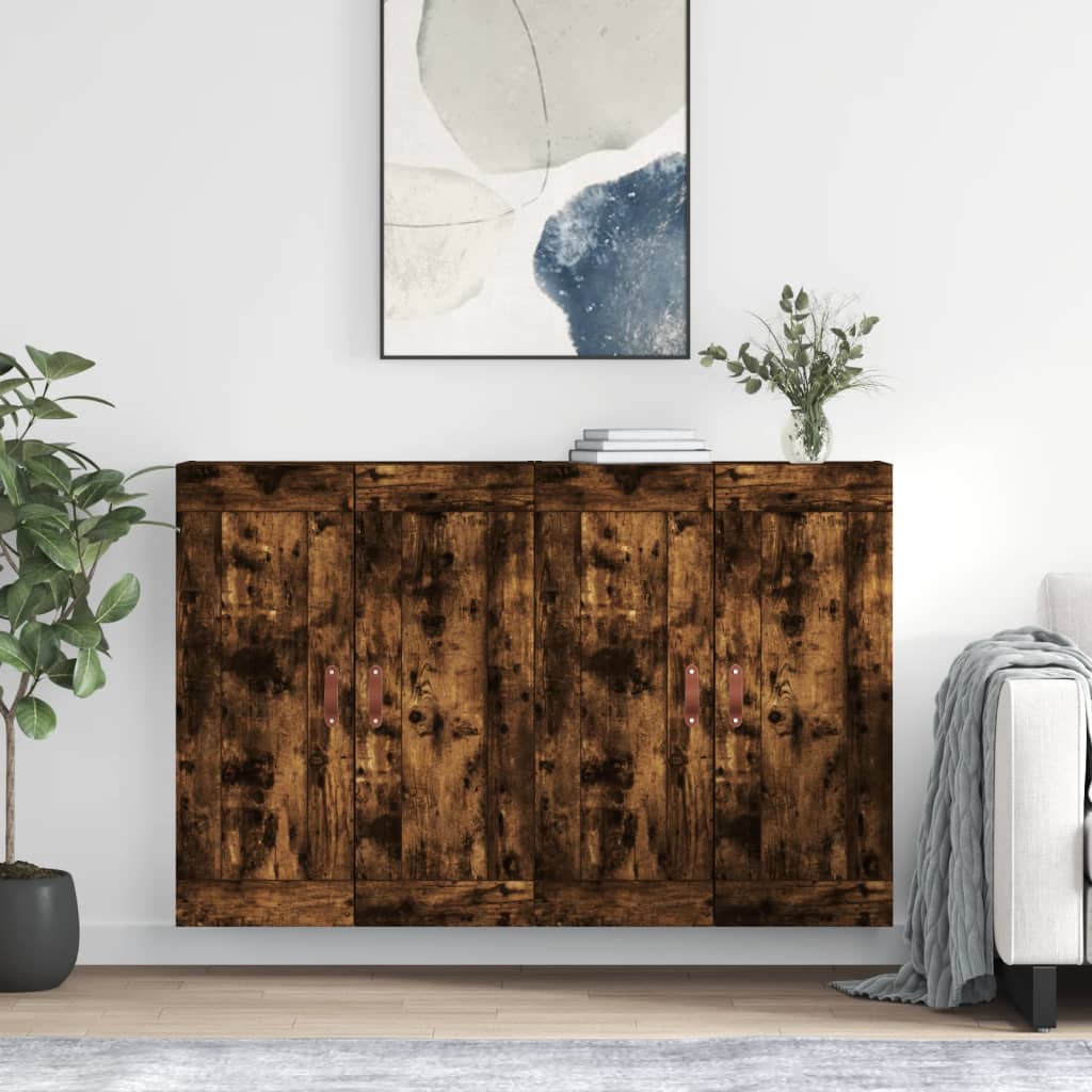 2 pz Armadietti a Parete，Armadietto a Muro，Mobiletto da bagno，Credenza  Rovere Fumo in Legno Multistrato CWW210773 MaisonChic