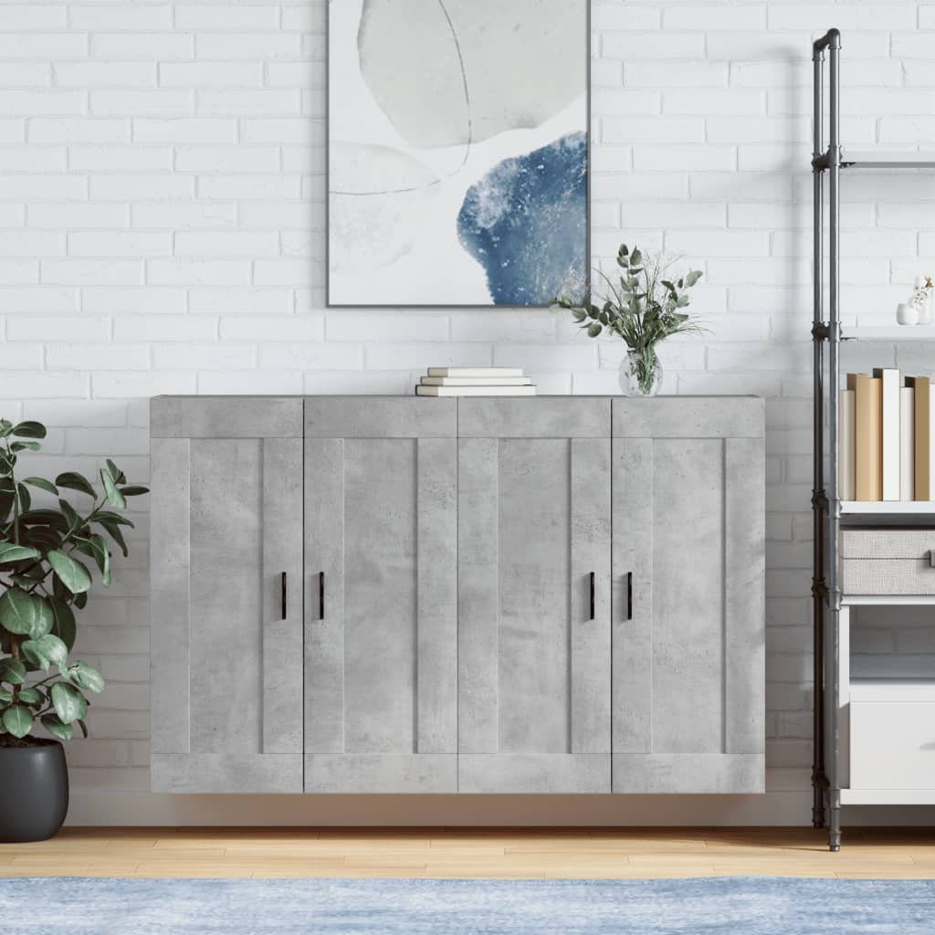 2 pz Armadietti a Parete，Armadietto a Muro，Mobiletto da bagno，Credenza  Grigio Cemento in Legno Multistrato CWW274631 MaisonChic