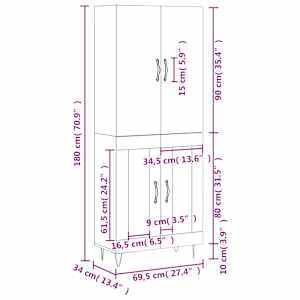 Skříň highboard betonově šedá 69,5x34x180 cm kompozitní dřevo - obrázek 13