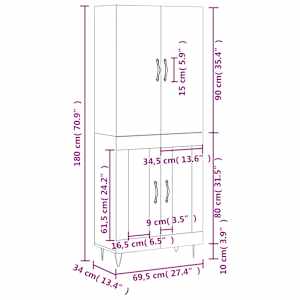 Skříň highboard bílá 69,5 x 34 x 180 cm kompozitní dřevo - obrázek 13