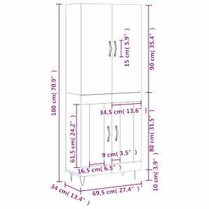 Skříň highboard betonově šedá 69,5x34x180 cm kompozitní dřevo - obrázek 13