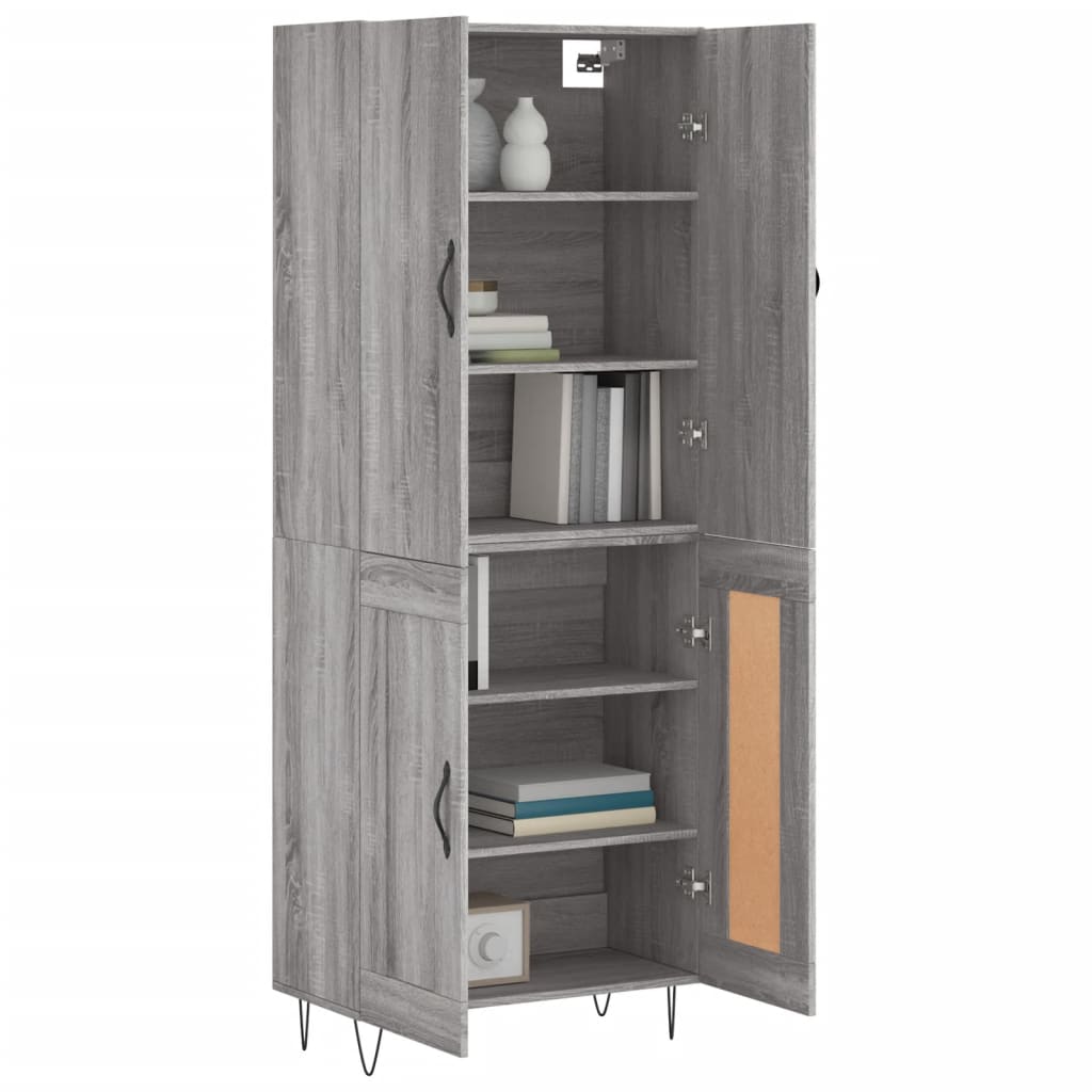 vidaXL Hoge kast 69,5x34x180 cm bewerkt hout grijs sonoma eikenkleurig