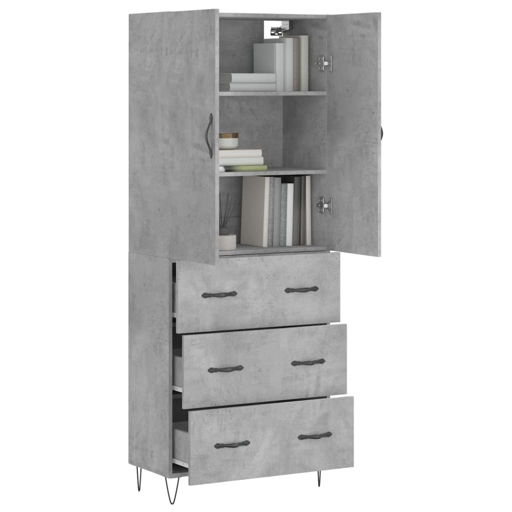 vidaXL Hoge kast 69,5x34x180 cm bewerkt hout betongrijs afbeelding