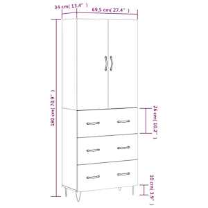 Skříň highboard šedá sonoma 69,5 x 34 x 180 cm kompozitní dřevo - obrázek 14