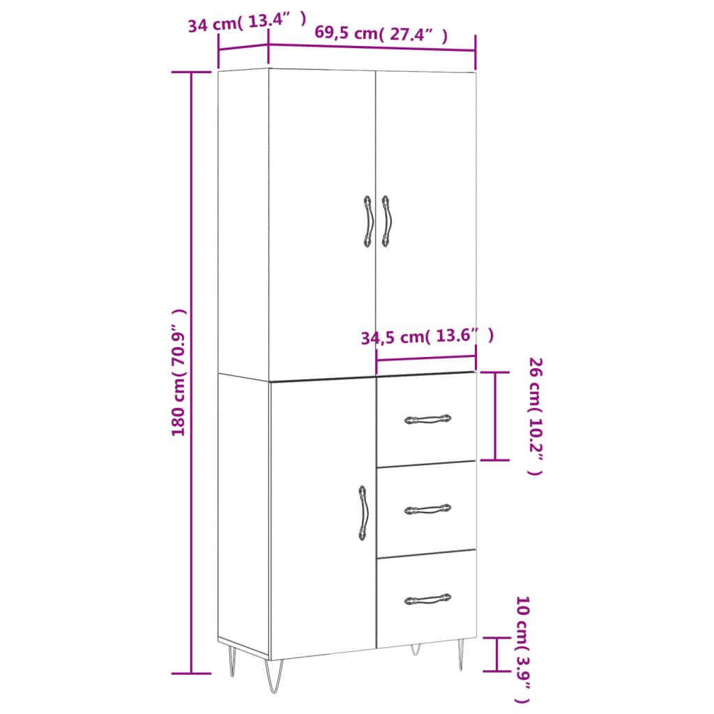 Skříň highboard betonově šedá 69,5x34x180 cm kompozitní dřevo - obrázek 14