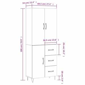 Skříň highboard betonově šedá 69,5x34x180 cm kompozitní dřevo - obrázek 14