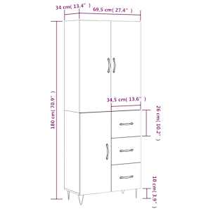Skříň highboard šedá sonoma 69,5 x 34 x 180 cm kompozitní dřevo - obrázek 14