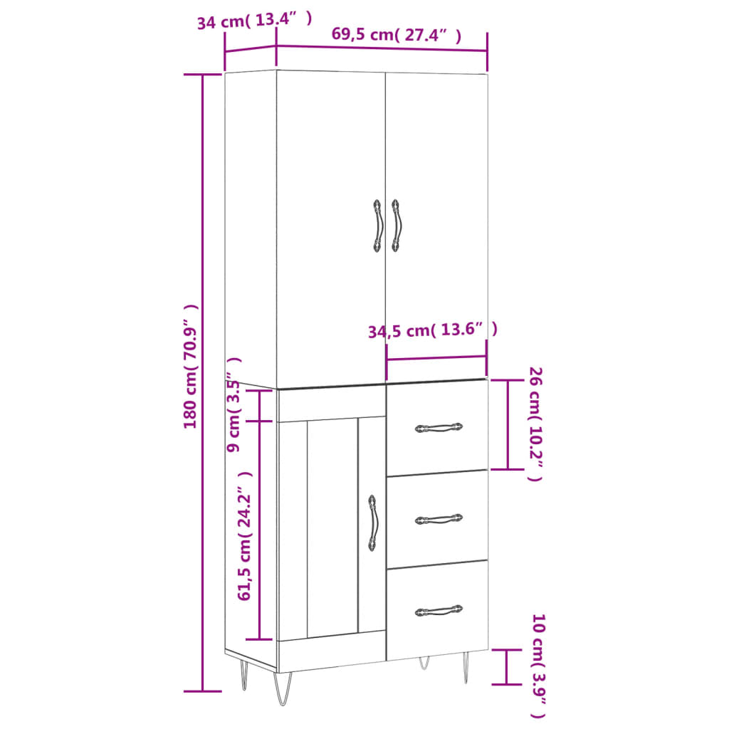 Skříň highboard bílá 69,5 x 34 x 180 cm kompozitní dřevo - obrázek 14