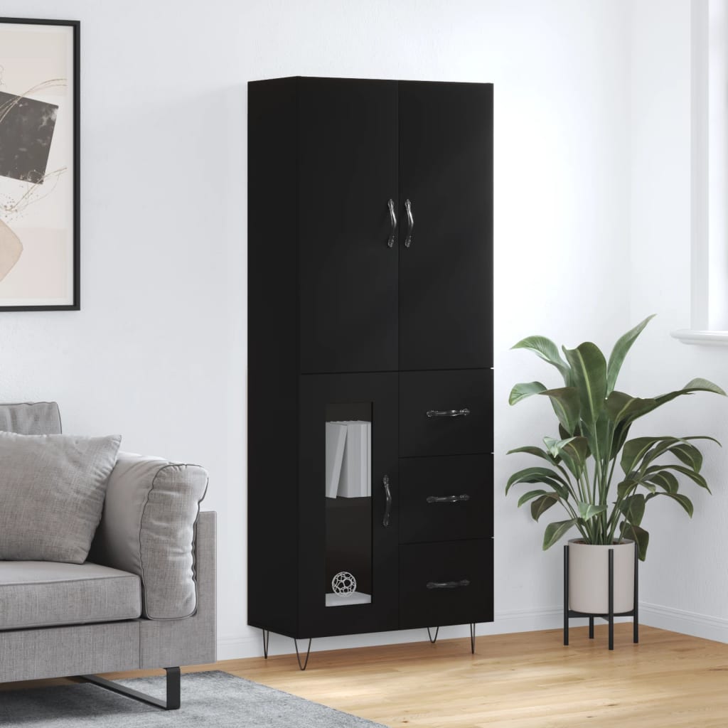 Highboard Schwarz 69,5x34x180 cm Holzwerkstoff