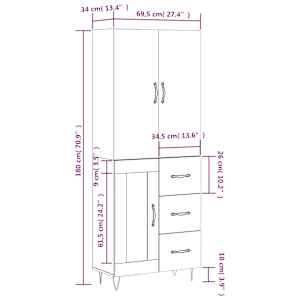 Skříň highboard betonově šedá 69,5x34x180 cm kompozitní dřevo - obrázek 14