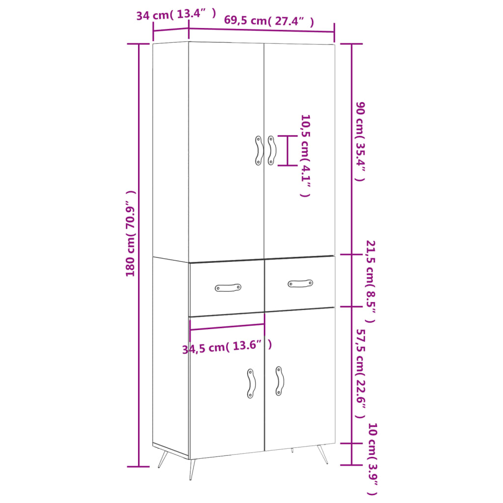 Skříň highboard betonově šedá 69,5x34x180 cm kompozitní dřevo - obrázek 14