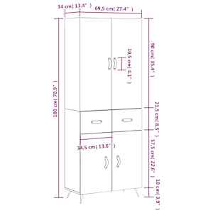 Skříň highboard betonově šedá 69,5x34x180 cm kompozitní dřevo - obrázek 14