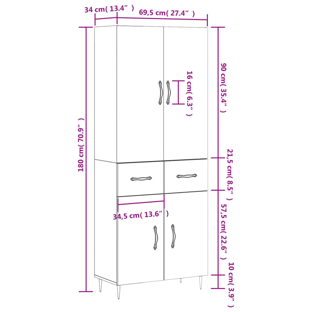 Skříň highboard betonově šedá 69,5x34x180 cm kompozitní dřevo - obrázek 14