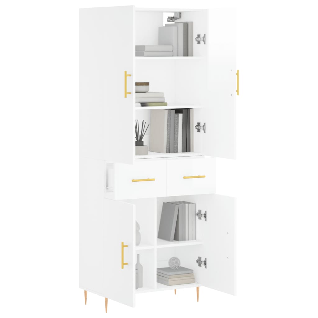 vidaXL Credenza Bianco Lucido 69,5x34x180 cm in Legno Multistrato