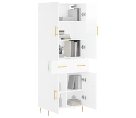 vidaXL Highboard høyglans hvit 69,5x34x180 cm konstruert tre