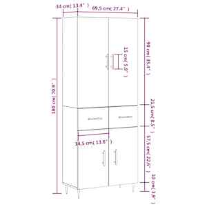 Skříň highboard šedá sonoma 69,5 x 34 x 180 cm kompozitní dřevo - obrázek 14
