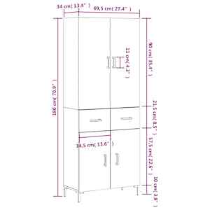 Skříň highboard bílá 69,5 x 34 x 180 cm kompozitní dřevo - obrázek 14