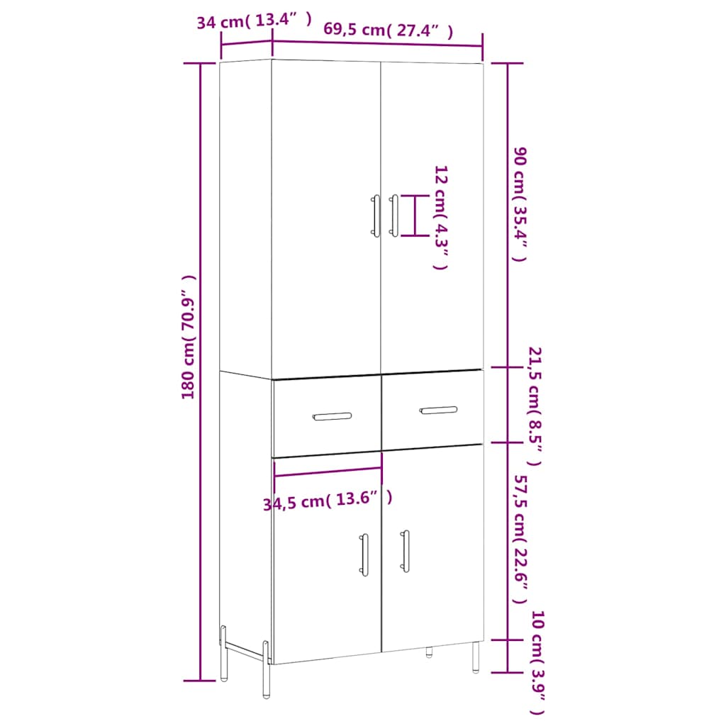 Skříň highboard bílá 69,5 x 34 x 180 cm kompozitní dřevo - obrázek 14