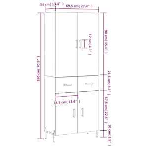 Skříň highboard bílá 69,5 x 34 x 180 cm kompozitní dřevo - obrázek 14