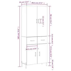Skříň highboard dub sonoma 69,5 x 34 x 180 cm kompozitní dřevo - obrázek 14