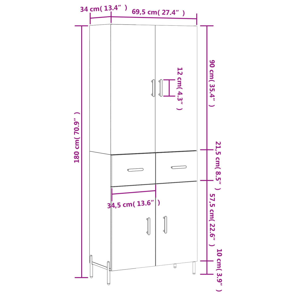 Skříň highboard betonově šedá 69,5x34x180 cm kompozitní dřevo - obrázek 14