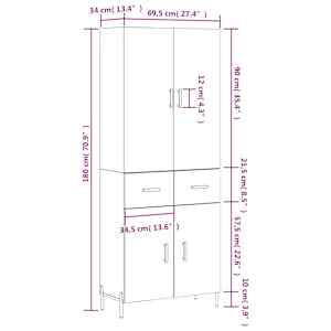 Skříň highboard šedá sonoma 69,5 x 34 x 180 cm kompozitní dřevo - obrázek 14