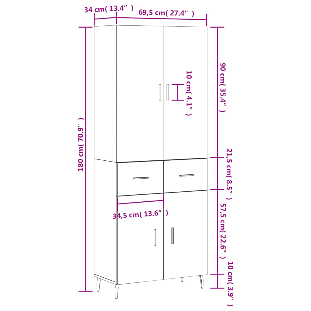 Skříň highboard bílá 69,5 x 34 x 180 cm kompozitní dřevo - obrázek 14