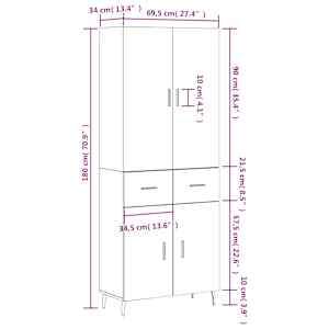Skříň highboard bílá 69,5 x 34 x 180 cm kompozitní dřevo - obrázek 14