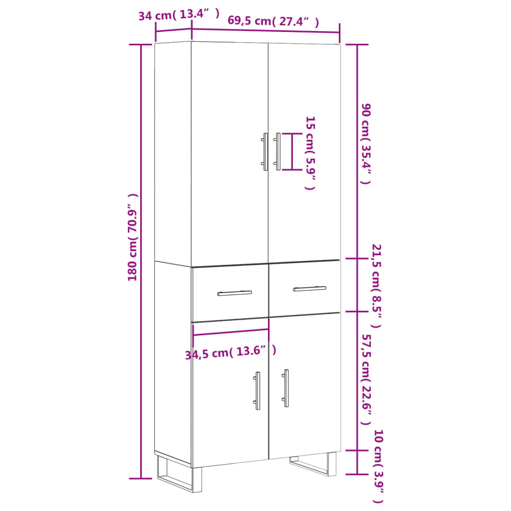 Skříň highboard bílá 69,5 x 34 x 180 cm kompozitní dřevo - obrázek 14